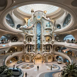 intricate architectural rendering of futuristic spaceport interior by antoni gaudi, syd mead, studio ghibli, makoto shinkai, cinematic, art deco, parametric design, organic design, award winning, masterpiece, designboom, cgarchitect, trending on archinect, archillect, 8 k