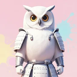 arrogant elegant medium shot of white one - eyes owl dressed in samurai armor, pixiv fanbox, dramatic lighting, maximalist pastel color palette, splatter paint, pixar and disney exploded - view drawing, graphic novel by fiona staples and dustin nguyen, peter elson, alan bean, wangechi mutu, clean cel shaded vector art, trending on artstation