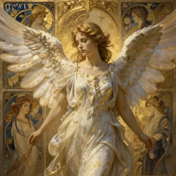 Beautiful angel, fantasy magic, dramatic lighting, golden hour, close to night, intricate, elegant, sharp focus, illustration, highly detailed, digital painting, concept art, matte, art by WLOP and Artgerm and Greg Rutkowski and Alphonse Mucha, masterpiece