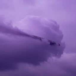 a purple cloud lifts and carries away a train