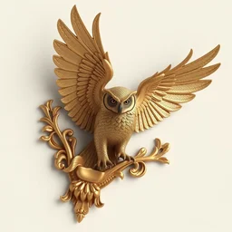 flying owl trophy, 3 d render, max details, 8 k resolution, intricate art nouveau, by octane render. ami ami.