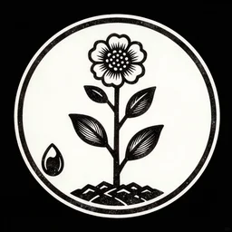 symbolic japanese woodcut of a plant in a circle, the cycle of a plant from seed to bloom to decay