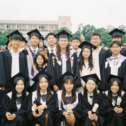 a 1 9 9 0 s point and shoot film camera photo of a group of teenagers at their high school graduation
