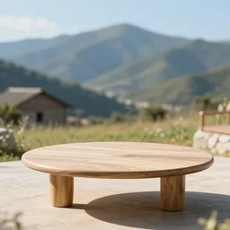 cute coffee table overlooking blurred out rustic country mountains in the background and sunny sky