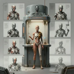 sadie sink as a miner in a minimalist automated dieselpunk kiosk with options to choose from. storyboard, scifi cyberpunk. by gabriel hardman, joe alves, chris bonura. cinematic atmosphere, detailed and intricate, perfect anatomy