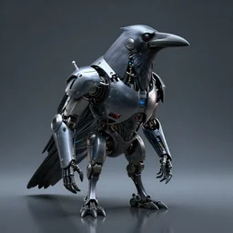 cyborg crow in cybernetoc armour, portrait, digital art, studio, realistic reflections, ominous lighting, photorealistic render