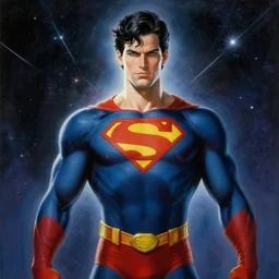 a horror cosmic god powered male dressed as a superhero. space background, dynamic lighting, clean elegant painting, beautiful detailed face. by artgerm and greg rutkowski and alphonse mucha, 4 k