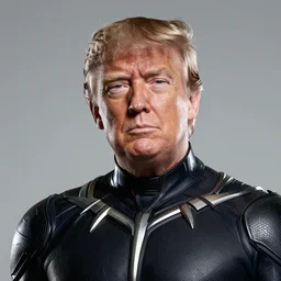 donald trumps head on marvel black panthers body, sharp