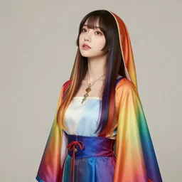 studio portrait of neutral good rainbow colorful female cleric bard healer as absurdly beautiful, elegant, hyperrealistic young gravure idol looking up, an ultrafine hyperdetailed illustration by kim jung gi, irakli nadar, intricate linework, detailed symmetrical faces, super sharp focus, bright colors, octopath traveler, unreal engine 5 highly rendered, global illumination, radiant light