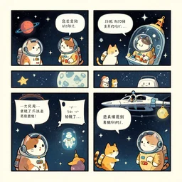 a comic strip about cats in space, retro