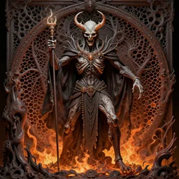 undead lich sacrifice to baal, d & d, molten, honeycomb, lattice, intricate detail, high precision, technical expertise, whealan, bosch, royo, giger,