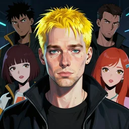 portrait of cyberpunk kurt cobain with yellow hair, by ilya kuvshinov, katsuhiro otomo, kidmo!!!, trending on artstation, magali villeneuve, artgerm, jeremy lipkin and michael garmash