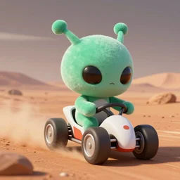 cute furry alien 👾 racing 🏁 on mars, style by kurzgesagt