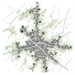 medieval map of small town, houses and roads