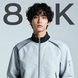 an official aesthetic 8 k futuristic clothing advertisement photograph of a korean japanese handsome asian man with black curly hair with a mask posing shirtless on land wearing a huge light brownish fur coat and y 2 k white pants, studio lighting