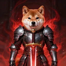 anthropomorphic shiba inu, berserk anime the berserker armor, the dragon slayer sword, red aura, fantasy, dark, portrait art by donato giancola and greg rutkowski, realistic face, digital art, trending on artstation, symmetry