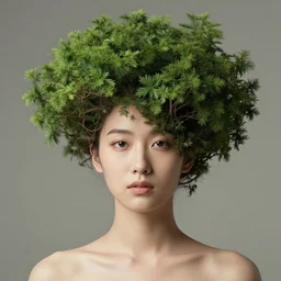 a beautiful woman with trees growing out of her head,