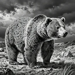 an intricate grizzly bear designed by mc escher, line art, celtic, illustration, dynamic image