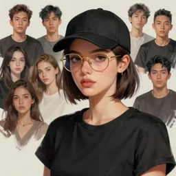 brief strokes, a beautiful portrait, cool short haired girl, gold frame glasses, black baseball cap, black t - shirt, by amin faramarzian and ashno alice and bach do and christian angel and erica williams and solan and juu and michael chang and tea me, trending on artstation