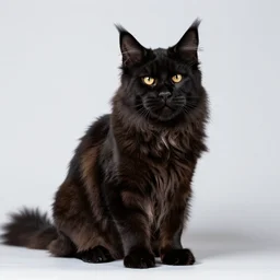 studio photo of a black Maine Coon cat