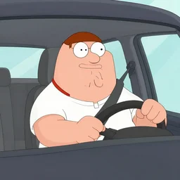 Real life Peter Griffin from family guy driving a car
