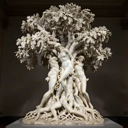 a stunning hyperdetailed tree made of beautiful human bodies made of marble with intricate roots and sculpted by canova