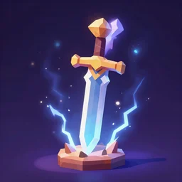 sword of ancient civilization, magical power, 3 d, one object, low poly, lightning, mobile game, cute, illustration, d & d, twilight ray