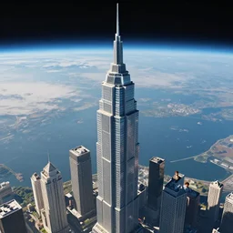 The highest skyscraper on earth seen from space. Craig Mullins, Dylan Cole, Liang Mark, Darek Zabrocki, Finnian MacManus, Sung Choi, Ruan jia, Albert Bierstadt Greg Rutkowski, Cinematic Keyframe Environmental & Architectural Design Concept Art, Trending on ArtStation