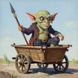 goblin riding in a rickety wooden cart holding a lance, organic painting, sunny day, matte painting, bold shapes, hard edges, street art, trending on artstation, by huang guangjian, gil elvgren, ruan jia, greg rutkowski, gaston bussiere