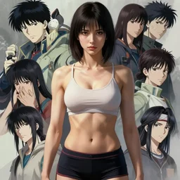 woman with muscles in shorts | | very very anime!!!, fine - face, audrey plaza, realistic shaded perfect face, fine details. anime. realistic shaded lighting poster by ilya kuvshinov katsuhiro otomo ghost - in - the - shell, magali villeneuve, artgerm, jeremy lipkin and michael garmash and rob rey