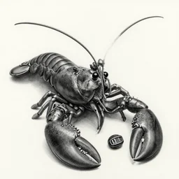 an charcoal drawing of a magical lobster looking like harry potter, with a scar on its forehead