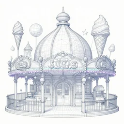 an amusement park with an ice cream themed decoration style. trending on pixiv and artstation. an absurdly detailed painting in wireframe neon geometric inks