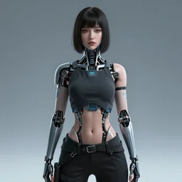 A full body portrait of beautiful female cyberpunk with cybernetic neck by, WLOP, Krenz Cushart and Guweiz trending on ArtStation