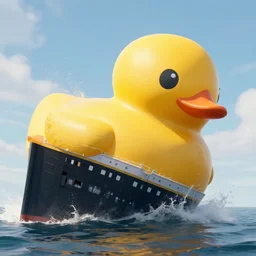 a gigantic rubber duck crashing into the titanic, tin type
