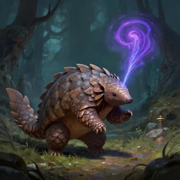 a pangolin scholar casting a portal spell to an evil realm. fantasy, digital painting, hd, 4 k, detailed.