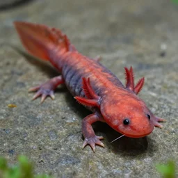 axolotl salamander, fiery gills, red skin