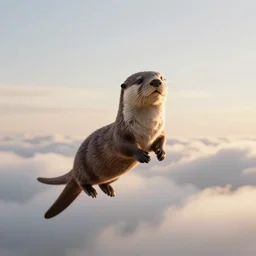 otter is floating in mid air, epic, cinematic shot, soft light, soft colore, artstation, atmosphere, high definition, clouds, golden hour