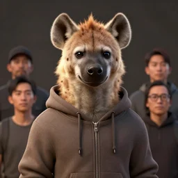 a beautiful portrait of a handsome male anthropomorph brown hyena furry fursona wearing a hoodie. character design by cory loftis, fenghua zhong, ryohei hase, ismail inceoglu and ruan jia. artstation, volumetric light, detailed, photorealistic, rendered in octane