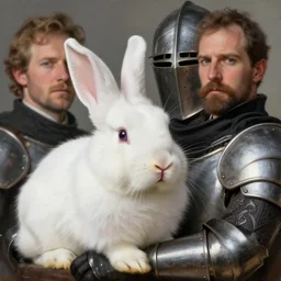 white lionhead dwarf bunny rabbit as a realistic knight, closeup portrait art by norman rockwell and donato giancola and greg rutkowski