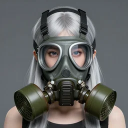 girl silver hair, multicam, gas mask, realistic illustration by Yoji Shinkawa and Krenz Cushart, cinematic