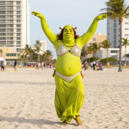 Shrek in Candid Bikini Belly Dancing on Miami Beach