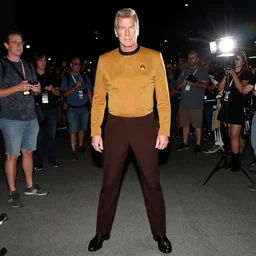 william shatner cosplaying as captain kirk, dragoncon, flash photography, full length, full resolution, 3 5 mm, f / 2. 8