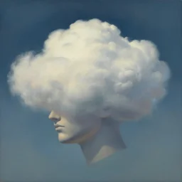 Head in the clouds, surreal painting, trending on artstation