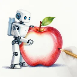 robot drawing an apple