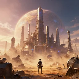 a film still from elysium by ian mcque - an industrial planet city, vibrant, dusty, 5 0 mm lens, video game character and environment design, behance hd, studio, evening, dramatic lighting, cinematic, global illumination, deviant art, trending on artstation, bloom