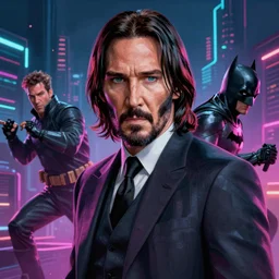 realistic portrait beautiful detailed 3 d painting of cinematic movie scene, john wick as batman. action sequence, created by gustave dore and raffaelo sanzi, high detailed, smooth draw, synthwave neon retrofuturism, intricate, realistic proportions, dramatic lighting, trending on artstation.