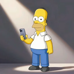 “ a still of Homer Simpson as Steve Jobs presenting the iPhone”