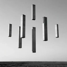multiple vertical boxes floating high above the horizon, zdzislaw beksinski