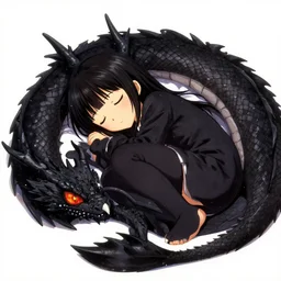 cell shading, a cute anime girl sleeping on a black dragon with fiery eyes, sharp and clean image, wlop, ilya kuvshinov, artgerm, krenz cushart, greg rutkowski, hiroaki samura, range murata, james jean, katsuhiro otomo, erik jones