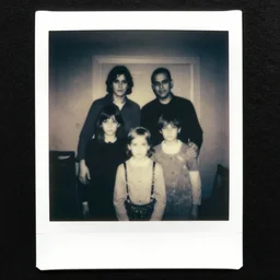 old polaroid of a haunted family, hd photo, black and white